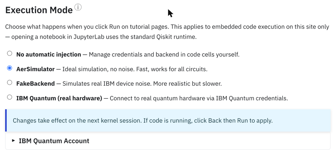 Setarea Mod de execuție: AerSimulator, FakeBackend sau IBM Quantum (hardware real).